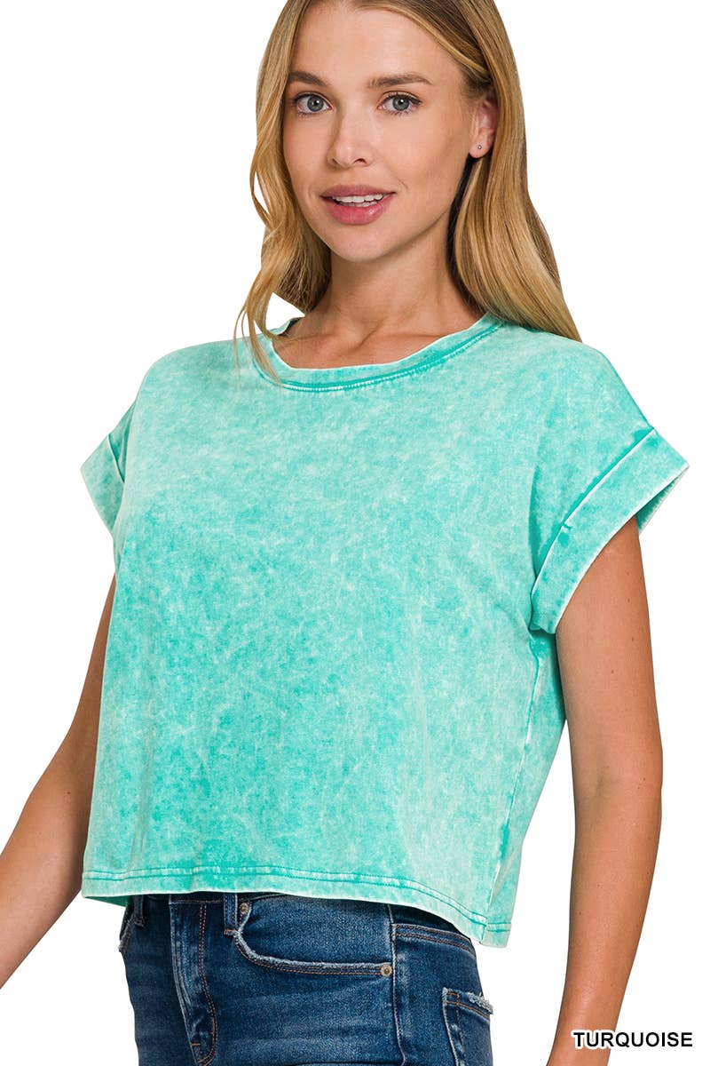 WASHED COTTON SHORT SLEEVE TOP