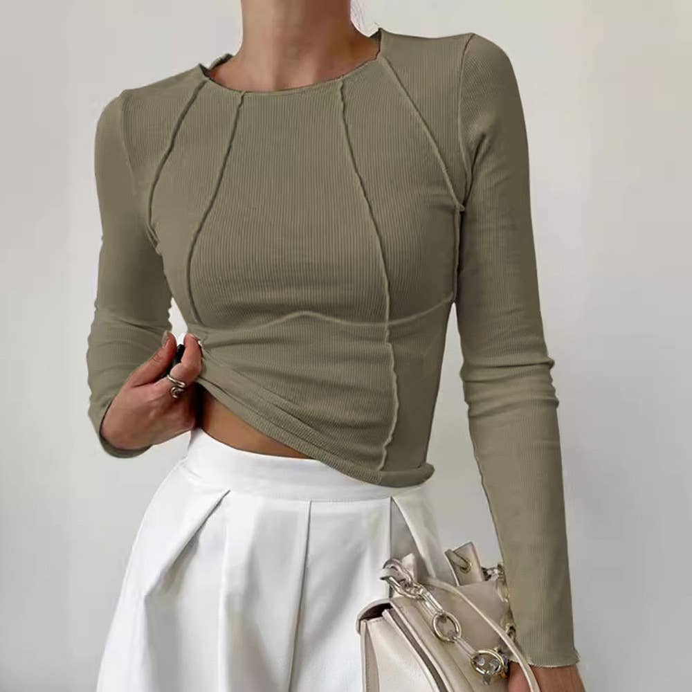 Plain Piping Long Sleeve Basic Top
