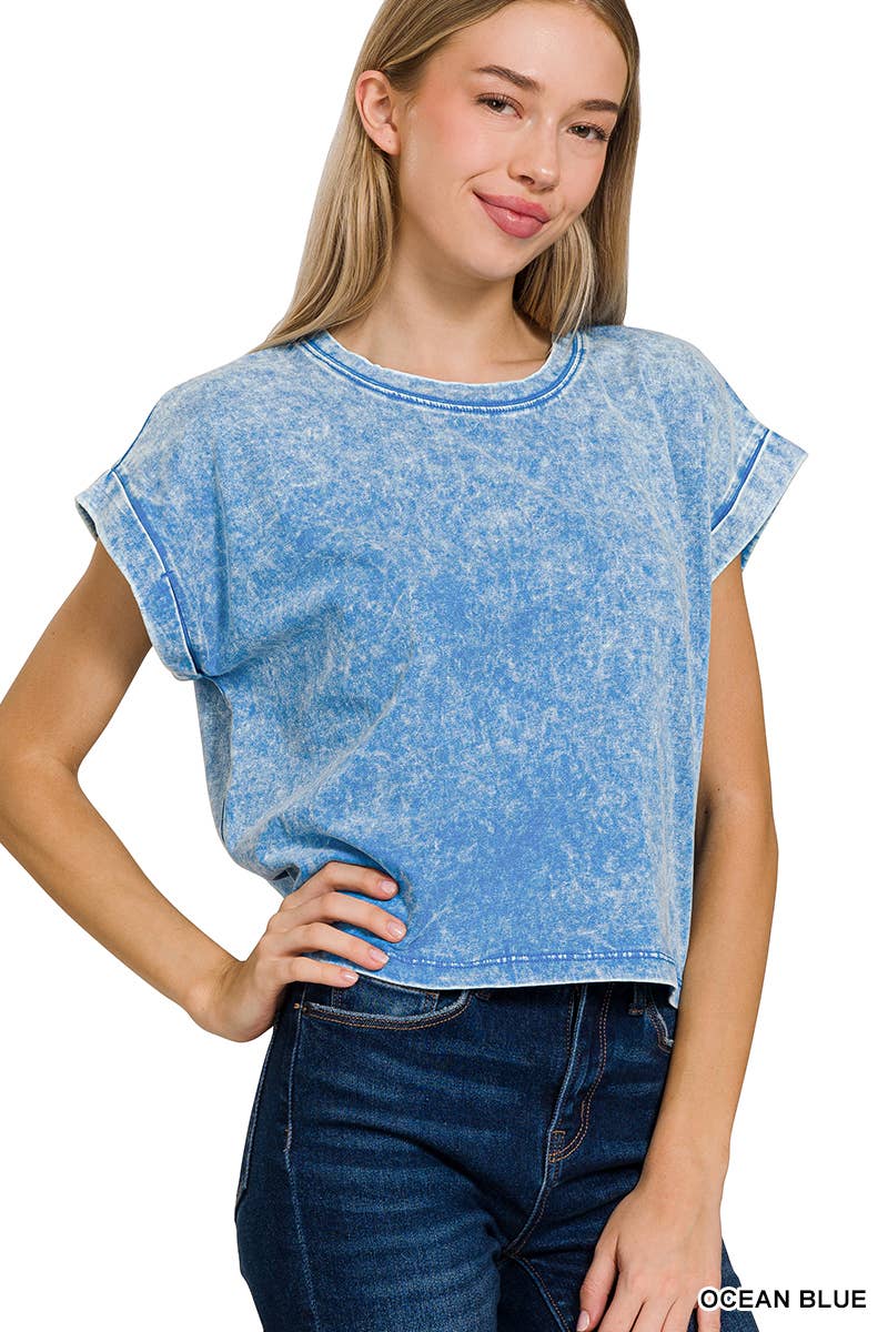 WASHED COTTON SHORT SLEEVE TOP