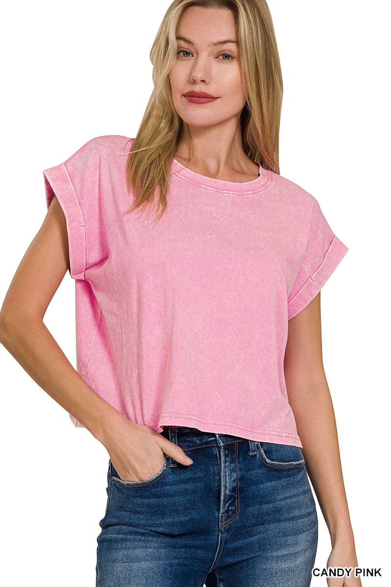 WASHED COTTON SHORT SLEEVE TOP