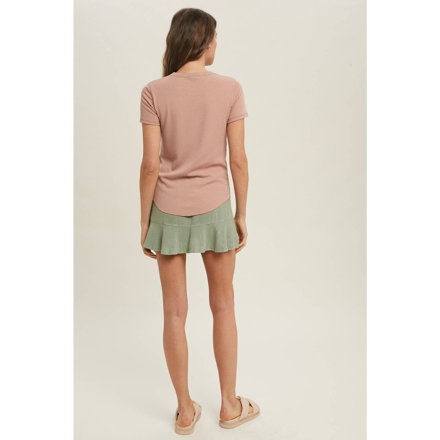 RIBBED KNIT BASIC T-SHIRT