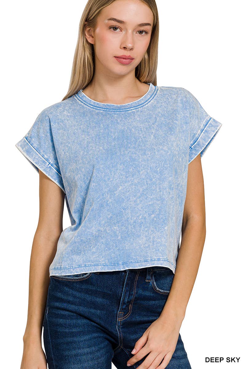 WASHED COTTON SHORT SLEEVE TOP