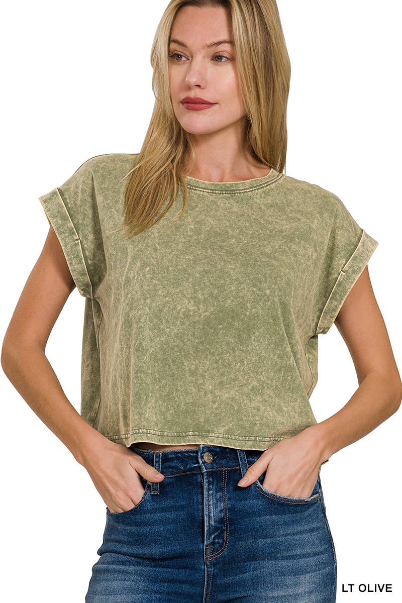 WASHED COTTON SHORT SLEEVE TOP