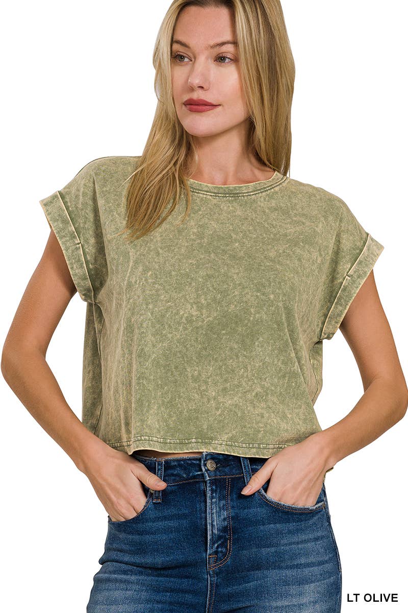 WASHED COTTON SHORT SLEEVE TOP