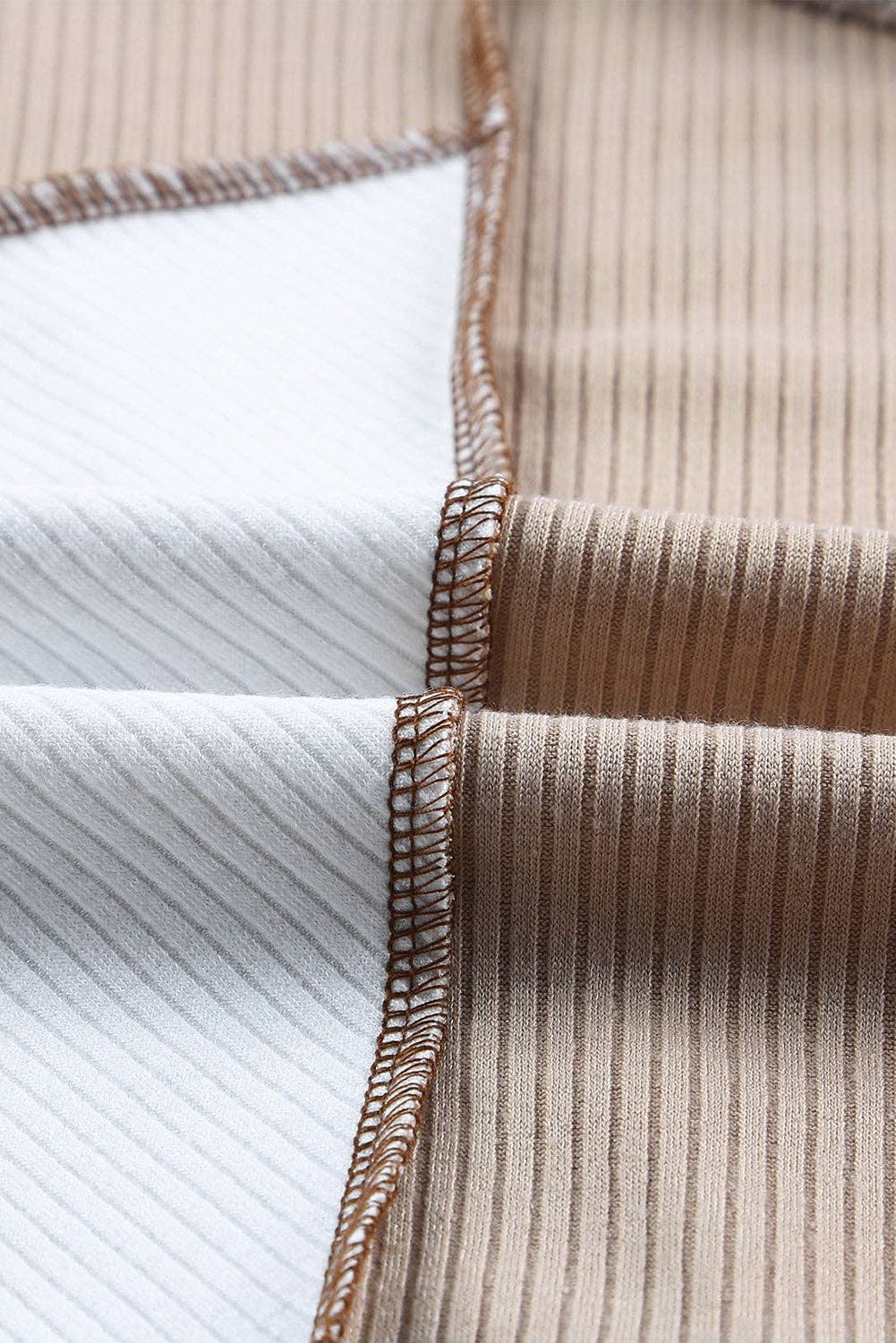 Color Block Seaming Trim Rib Knit Top