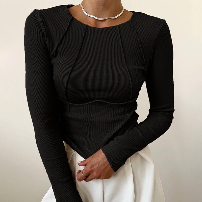 Plain Piping Long Sleeve Basic Top