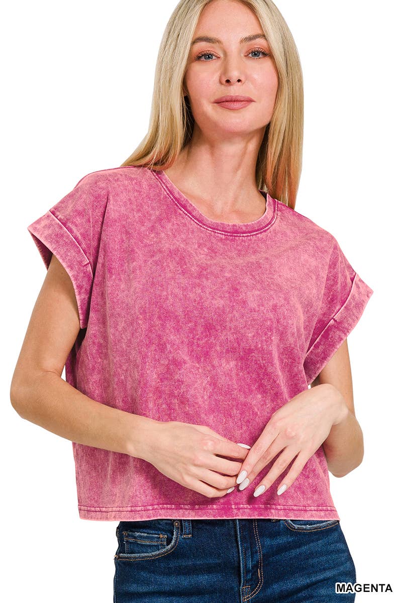 WASHED COTTON SHORT SLEEVE TOP