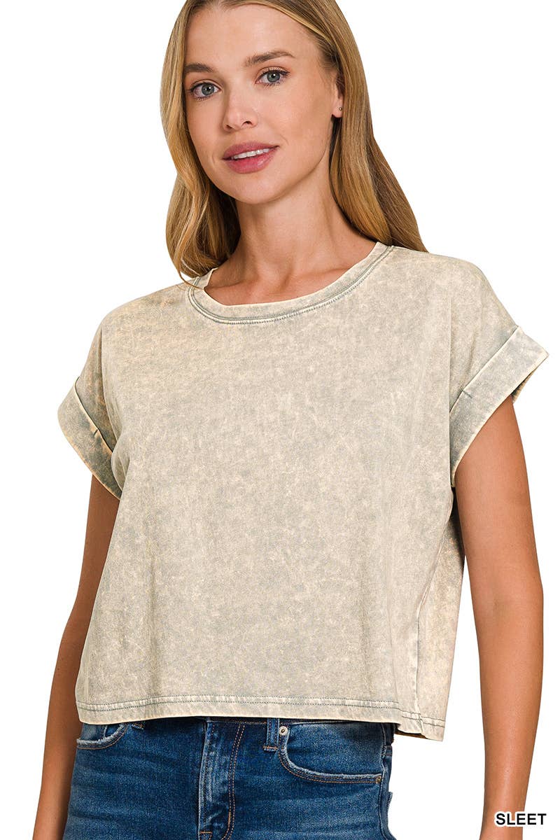 WASHED COTTON SHORT SLEEVE TOP