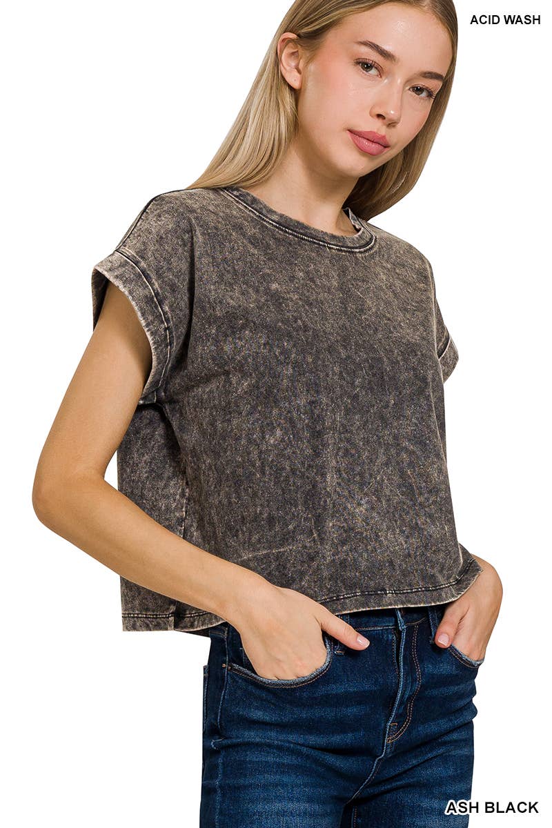 WASHED COTTON SHORT SLEEVE TOP