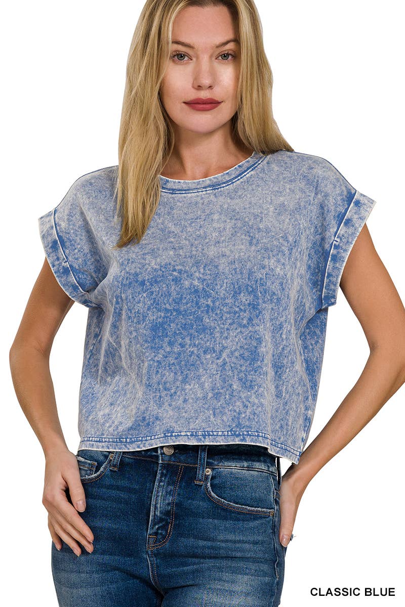 WASHED COTTON SHORT SLEEVE TOP