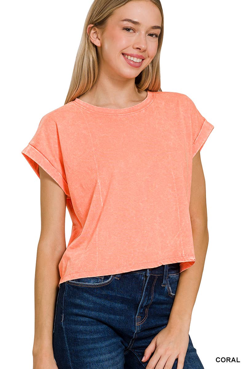 WASHED COTTON SHORT SLEEVE TOP
