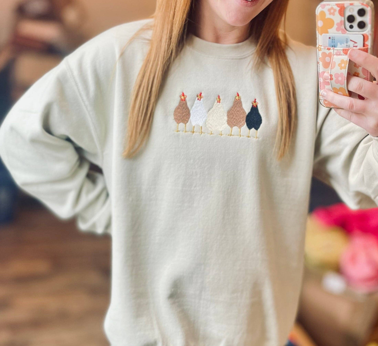 Chickens Embroidered Sweatshirt