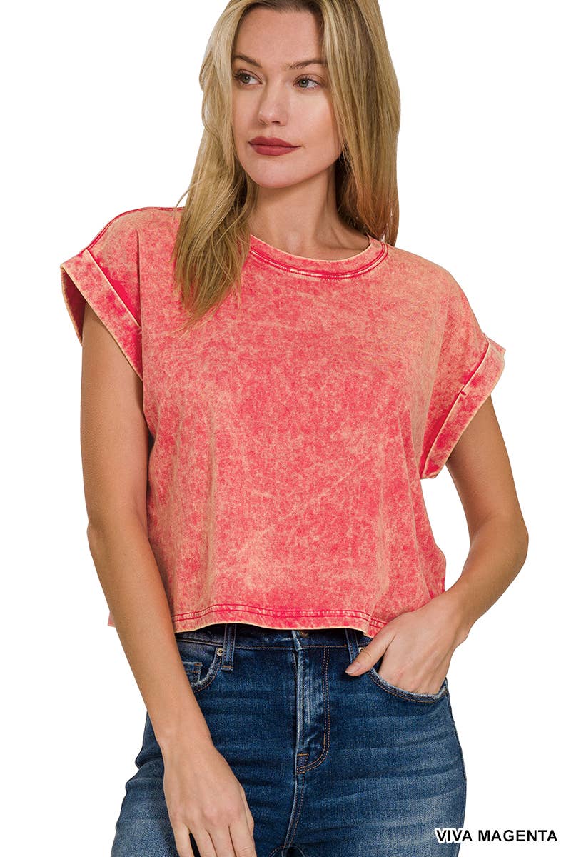 WASHED COTTON SHORT SLEEVE TOP