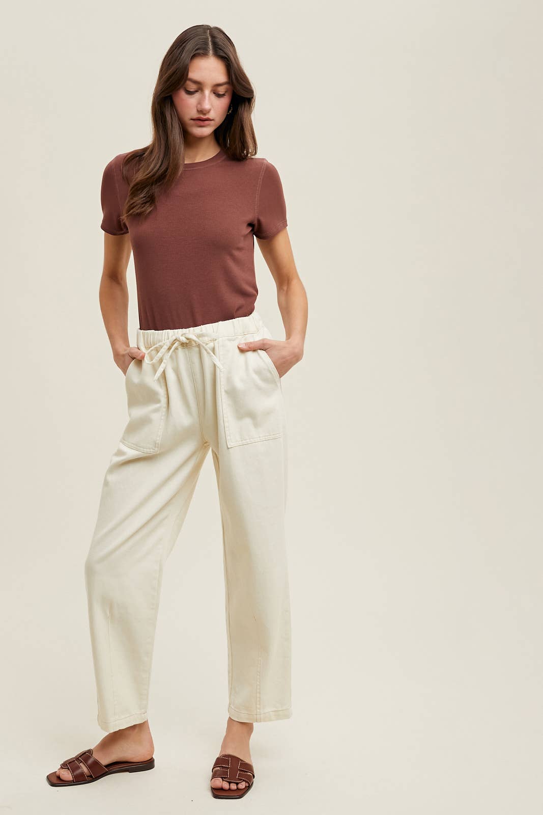 RIBBED KNIT BASIC T-SHIRT