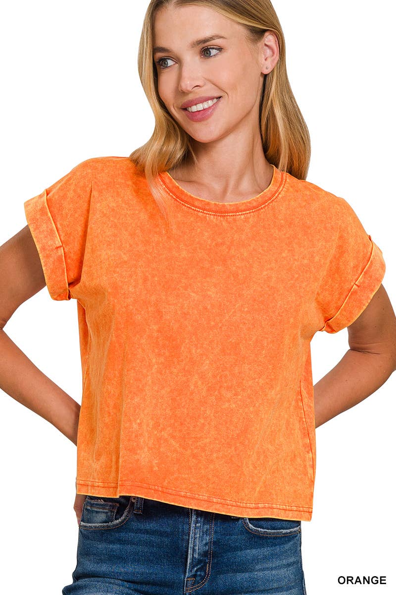 WASHED COTTON SHORT SLEEVE TOP