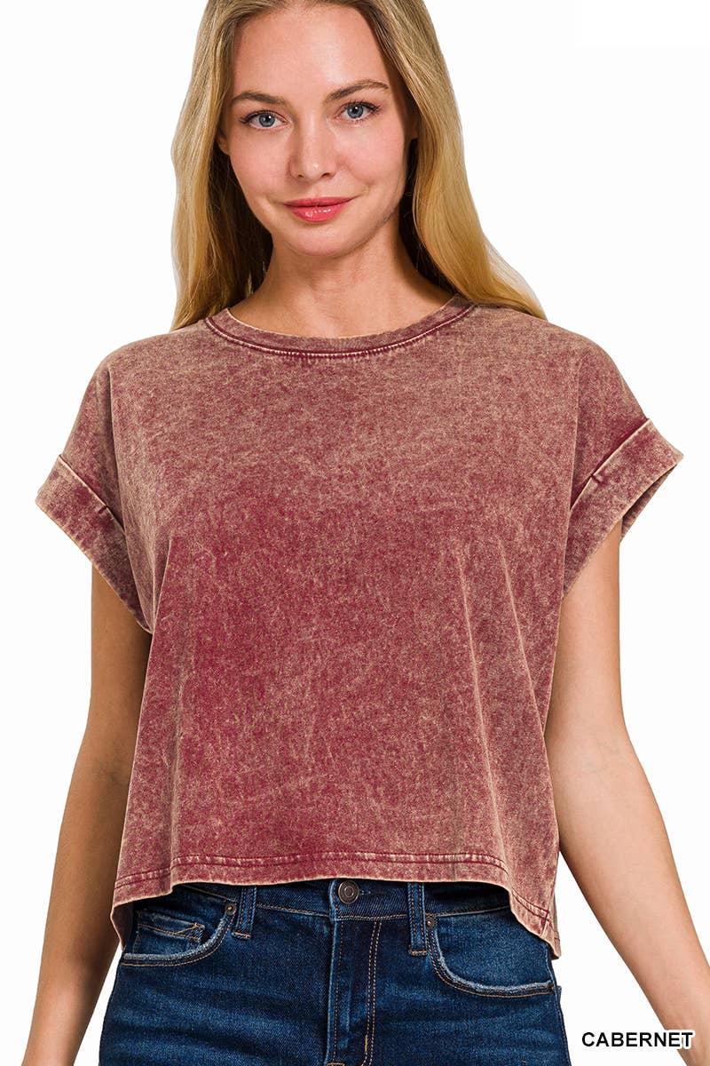 WASHED COTTON SHORT SLEEVE TOP