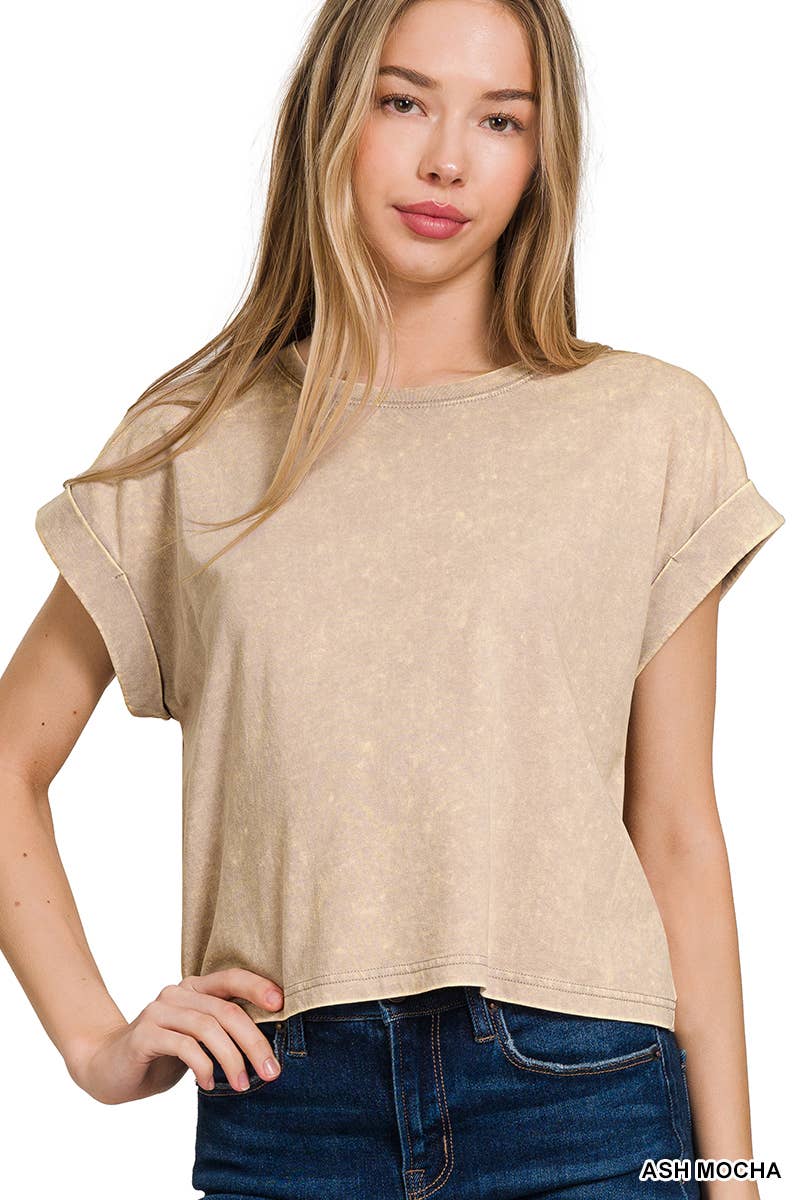 WASHED COTTON SHORT SLEEVE TOP