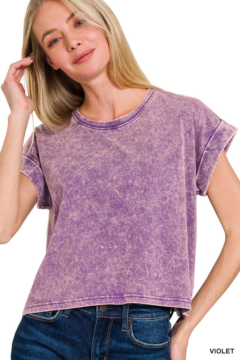 WASHED COTTON SHORT SLEEVE TOP