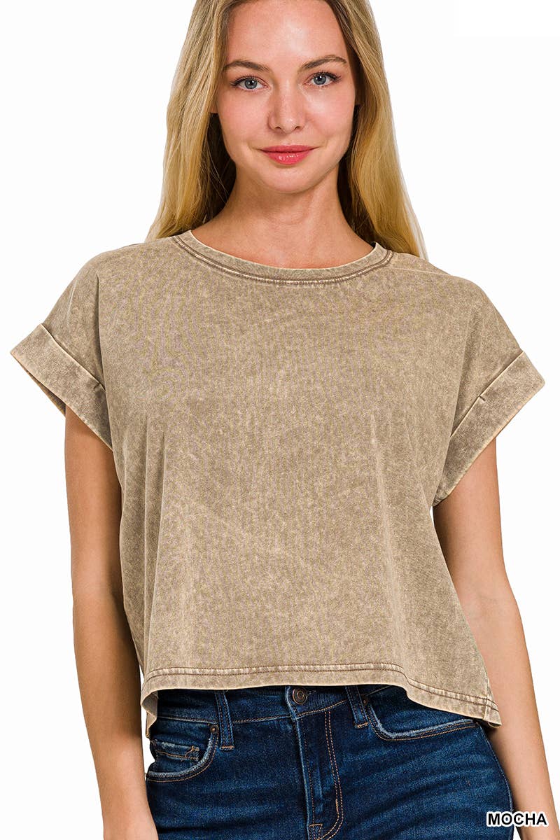 WASHED COTTON SHORT SLEEVE TOP