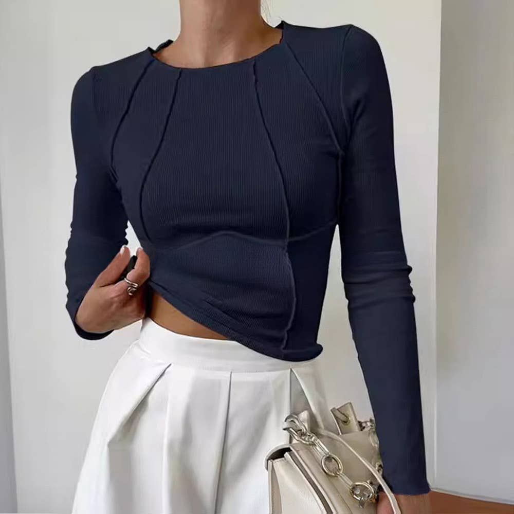 Plain Piping Long Sleeve Basic Top