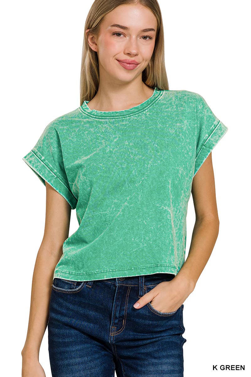 WASHED COTTON SHORT SLEEVE TOP