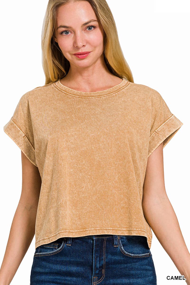 WASHED COTTON SHORT SLEEVE TOP