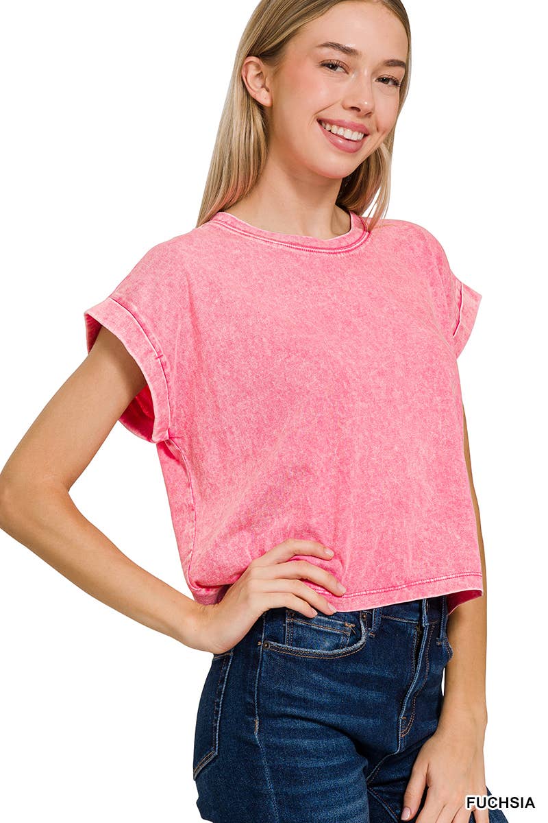 WASHED COTTON SHORT SLEEVE TOP