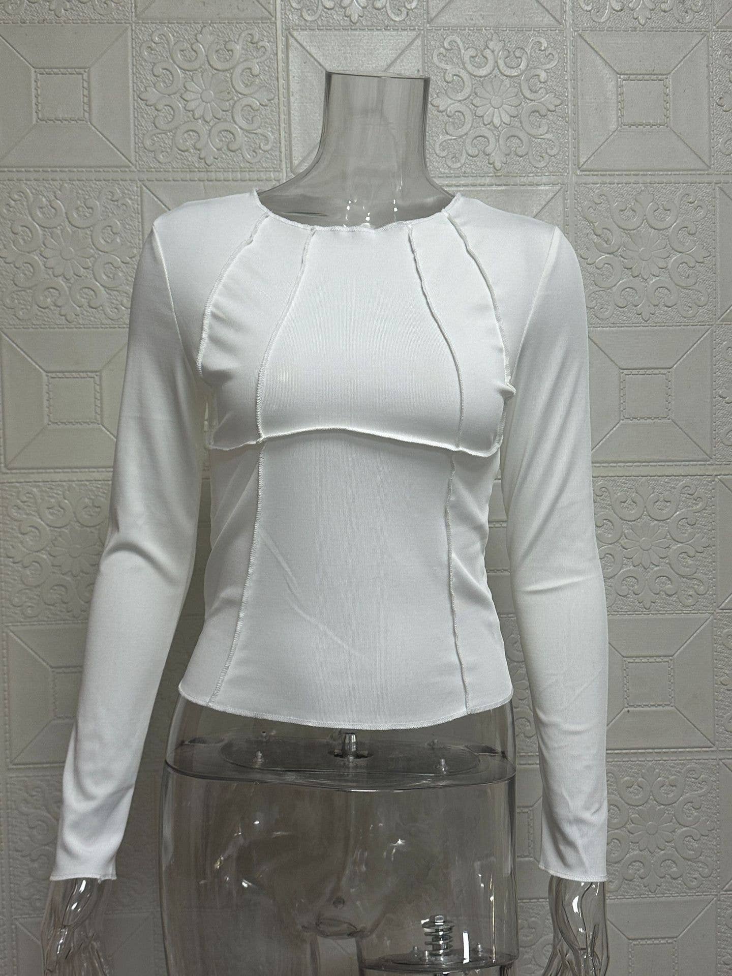 Plain Piping Long Sleeve Basic Top