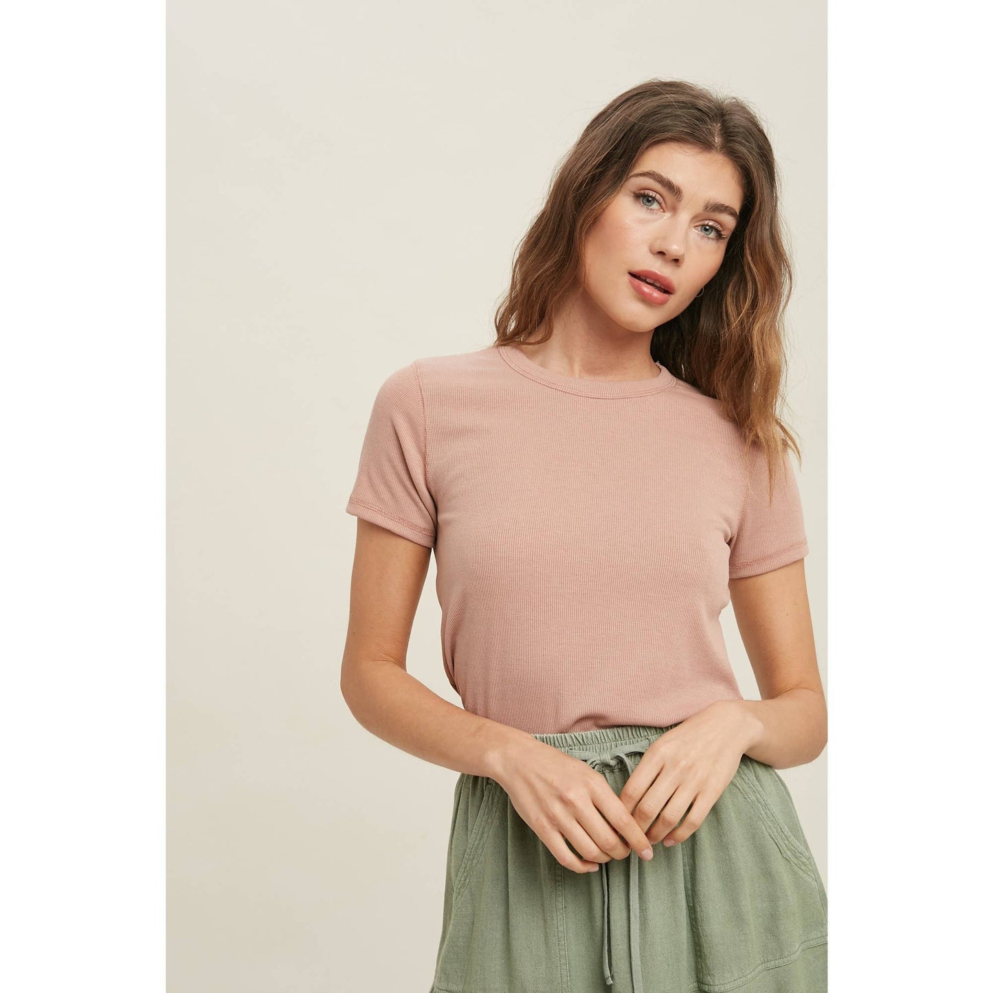 RIBBED KNIT BASIC T-SHIRT