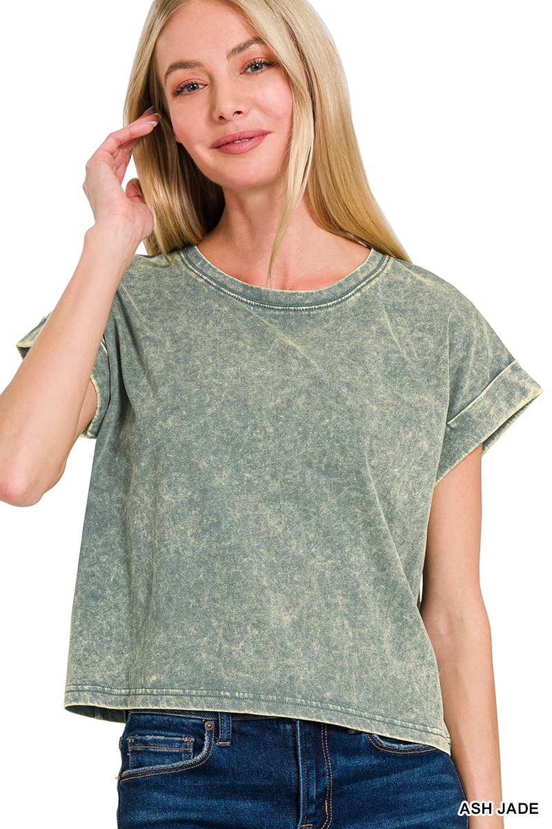 WASHED COTTON SHORT SLEEVE TOP