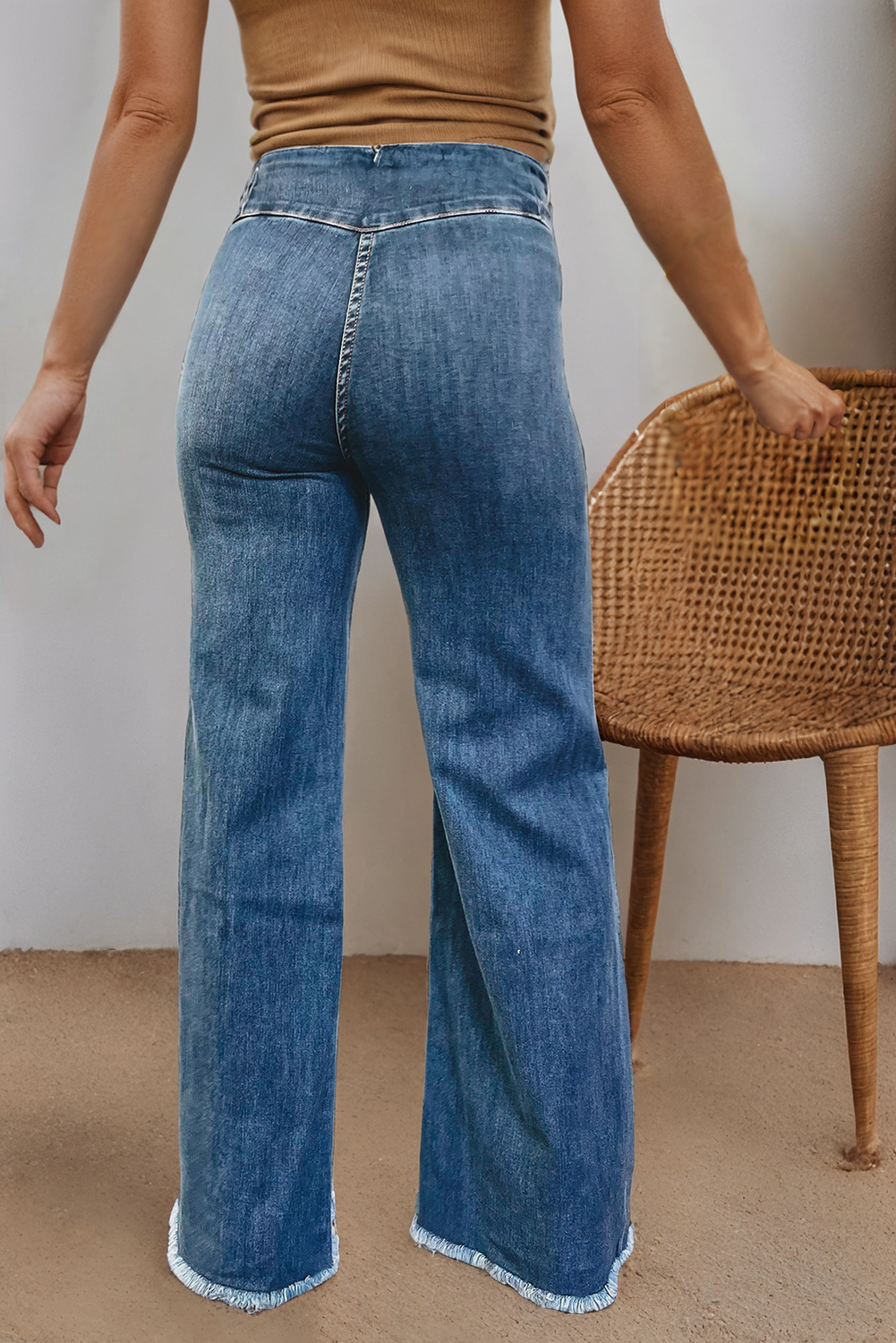 LDC High Waist Button Fly Seamed Raw Hem Flare Jeans